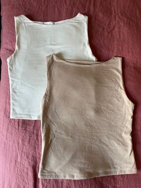 Tank Pair in White and Tan Cotton/ Modal